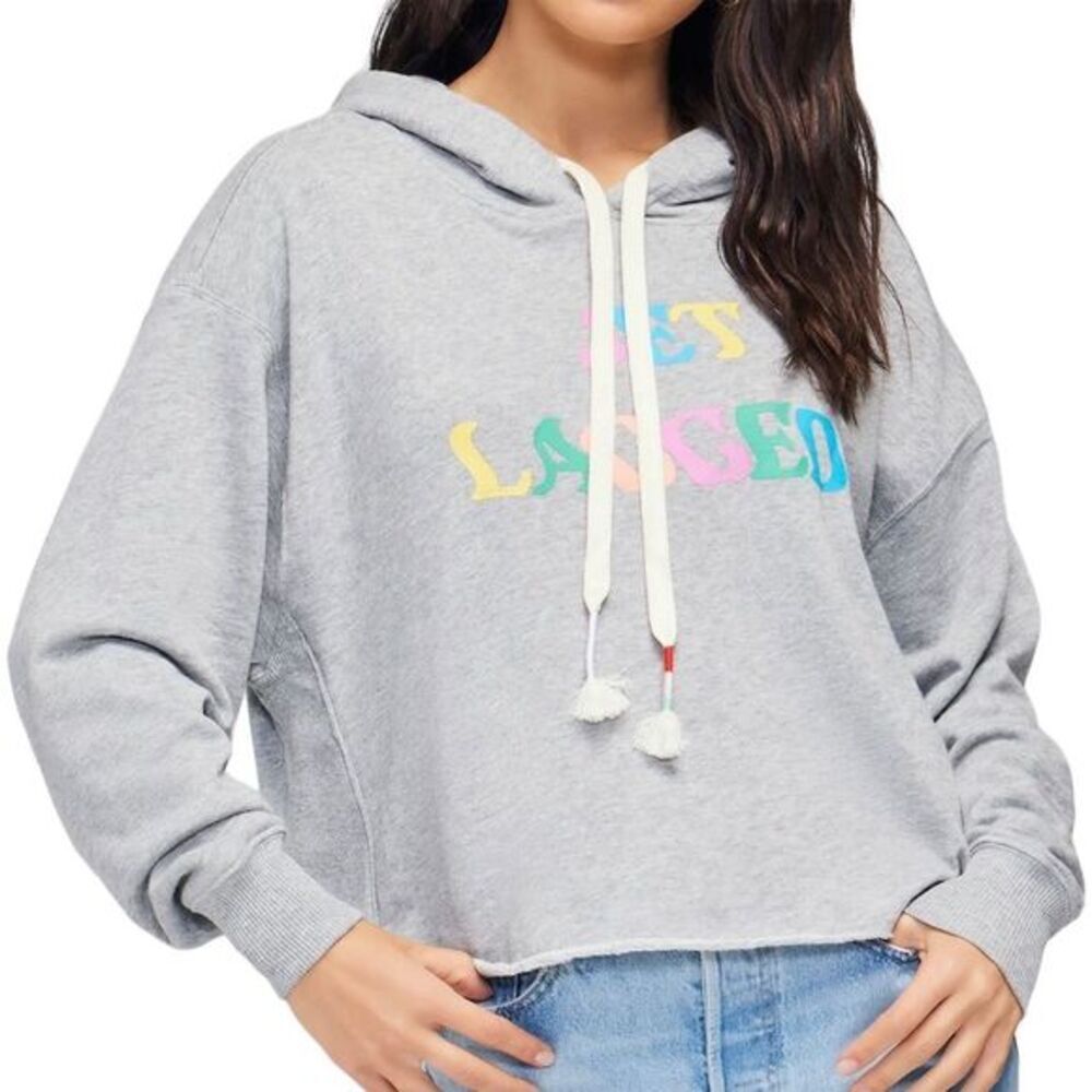 Wildfox Jet Lagged Harley Heather Grey French Terry Hoodie Sweatshirt L